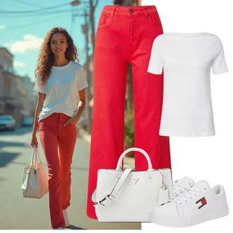 Polnejša outfit mit Siva/Bela/Krem Srajca & majica velike velikosti/Bluza velika velikost VERO MODA "outfit za poletje"