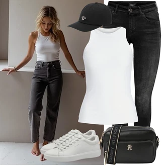 Outfit s Černá/Tmavě šedá/Šedá/Světle šedá/Khaki Džíny Kožená bunda/High Waist Džínové Kalhoty/Motorkářské Džíny/Termální Džíny/Push up Džín/Kožené Boty/Zimní bunda/Džíny s Rozparkem Only "Outfity na volný čas"
