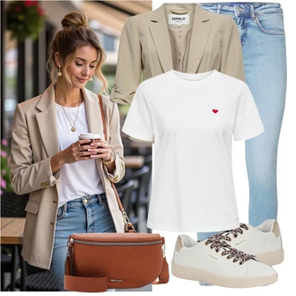 Šik 60. narozeniny Outfit s Khaki/Béžová/Hnědá/Bílá Only "Outfity na volný čas"Look: Emo, Lehký, Kancelář, Elegantní, Šik, Business, Cool, Bar, Firemní večírek, Den matek, Koncert, 60. narozeniny, Zvláštní příležitosti, 50. narozeniny, Škola, Narozeniny