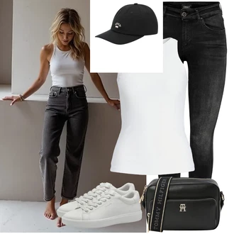 Outfit s Černá/Tmavě šedá/Šedá/Světle šedá/Khaki Džíny Kožená bunda/High Waist Džínové Kalhoty/Motorkářské Džíny/Termální Džíny/Push up Džín/Kožené Boty/Zimní bunda/Džíny s Rozparkem Only "Outfity na volný čas"