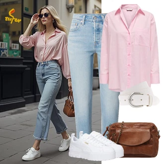 Outfit s Šedá/Bílá Teniska na platformě/Nízká Teniska Puma "Módní letní vzhled"