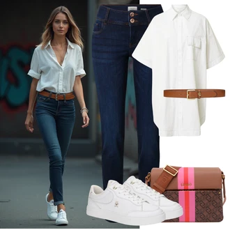 Outfit s Tmavě modrá/Světle modrá Džín s Nízkým Pasem/Slim Fit Džíny/Dámské Džíny s Délkou 7/8/Termální Džíny/Kožené Boty/Džíny s Nízkým Sedem/Kožená bunda/Kožená Pánská Bund/Push up Džín/High Waist Džínové Kalhoty/Zimní bunda Pulz Jeans "Perfektní na léto"