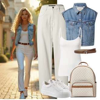 Outfit s Krémová/Bílá Úzká teniska/Teniska na platformě/Nízká Teniska/Kožené tenisky Vagabond Shoemakers "Perfektní na léto"