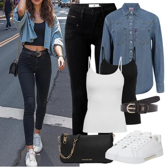 outfit mit Krem/Bela/Bež Ozka Superga/Usnjene superge/Superge Z Bočno Zadrgo/Superge Nizka Tommy Hilfiger "popoln poletni videz"