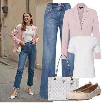 Polnejša outfit mit Siva/Bela/Krem Srajca & majica velike velikosti/Bluza velika velikost VERO MODA "popoln poletni videz"