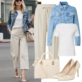 Polnejša outfit mit Siva/Bela/Krem Srajca & majica velike velikosti/Bluza velika velikost VERO MODA "popoln poletni videz"