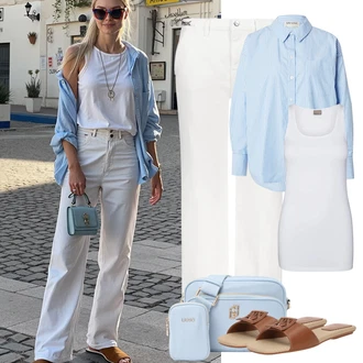 7/8 délka Outfit s Bílá/Krémová Dlouhý top/Dlouhá košile/Halenka Bez Rukávů/Tričko s grafikou/Top bez ramínek/Tílko VERO MODA "Perfektní na léto"