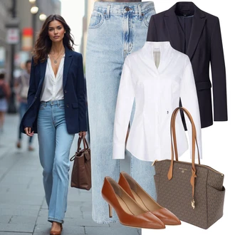 Bombaž outfit mit Bela/Krem/Škrlatna Bluza z gumbom/Bluza z zaplato na komolcu/Poslovna Bluza/Bluza brez železa/Slim Fit Bluza Seidensticker "poslovni poletni videz"