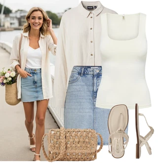 Kombinacije za jesen Veći brojevi sa Krem/Bijela/Kaki Majica I Top Veći Broj/Pletivo Veći Broj/Bluza Veći Broj Only "Dopadljivi ljetni outfit"