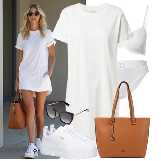Outfit s Šedá/Krémová/Bílá Tričkové šaty JdY "Stylový vzhled pro volný čas"