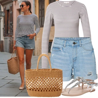 Ljeto Outfit sa Svjetloplava Majica Traper Kratke Hlače/Kratke Hlače visokog struka Noisy may "Ležerni look"
