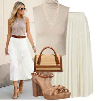 Outfit sa Smeđa/Bež/Bijela Sandale Sandala s petom/Ljetna Cipela/Vintage sandala/Sandalice s blok petom/Pletena Sandala/cipela s remenom/Sandala na Petu About You "Moderan look za slobodno vrijeme"