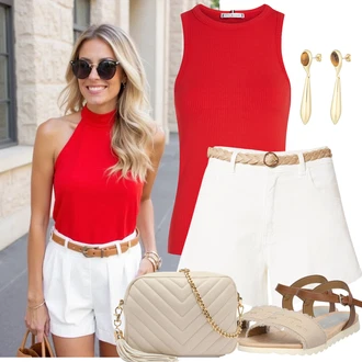 Outfit s Bílá/Béžová/Khaki/Zlatý Pásková taška/Ledvinka/Klasická Taška Přes Rameno/Malá Taška/Taška na telefon/Brašna/Sportovní Taška Přes Rameno About You "Vzhled casual"