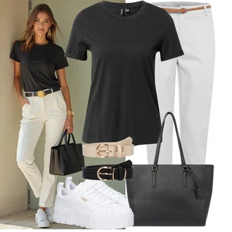 Outfit sa Crna/Tamnosiva/Tamnozelena/Siva Majica za treniranje/Top za plažu/Majica/Tunika za Plažu/Ležerna Majica/Majica za plažu/Majica kratkih rukava/Muške tenisice za trčanje/Funkcionalna Majica VERO MODA "Moderan look za slobodno vrijeme"
