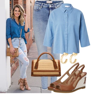 Outfit sa Svjetloplava/Plava Kožna Jakna/Muška Kožna Jakna/Push-up Traperice/Zimska jakna/Kožne Cipele/Traperica Niskog Struka/Slip-on Traperice/Čizma do Gležnja/Traperice s Prorezom/High Waist Traperice/Traperica Niskog Struka Only "Ljetno cvijeće"