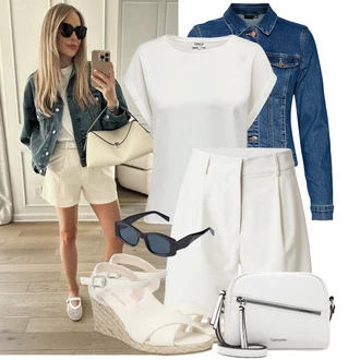 Outfit sa Krem/Bež/Bijela Wedge Cipela/Ljetna Cipela/Sandale Espadrila sandala/Sandala s klinastom petom/Espadrila s klinastim petom/Sandala od pluta na klin About You "Ljetno cvijeće"