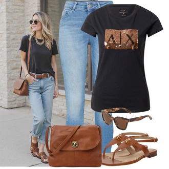 Kombinacije za jesen Veći brojevi sa Smeđa/Crvena/Ljubičasta Majica I Top Veći Broj/Bluza Veći Broj Armani Exchange "Ljetno cvijeće"
