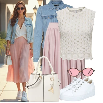 Outfit sa Ljubičasta/Pink Midi Suknja od tila/Kratka plisirana Suknja/Moderne Suknja/Suknja Iz 90-ih/Midi Suknja About You "Cool za slobodno vrijeme"