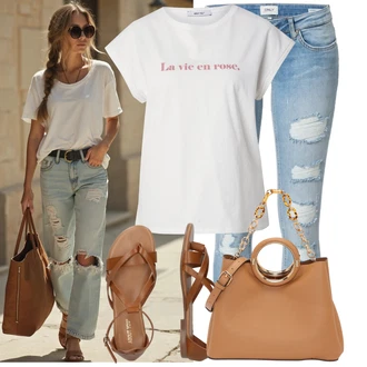 Outfit sa Bež/Smeđa Sandale Gladijator sandala/Vintage sandala/Ljetna Cipela/Sandala s Remenčićem/Rimska sandala/Sandala s T Remenom About You "Cool za slobodno vrijeme"