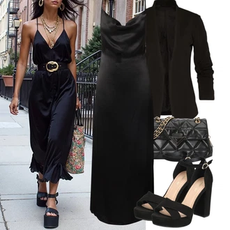 Outfit sa Crna/Siva cipela s remenom/Klompa i mula s izmjenjivom podnožnicom/Sandale Sandala na Petu/sandala s platformom/Sandala s vratilom/Puna Peta Cipela About You "Outfit na léto"