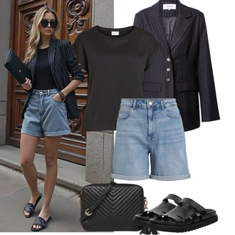 Outfit sa Crna/Tamnosiva Majica I Top Veći Broj/Bluza Veći Broj/Bluza i Tunika Tunika Vila "Outfit na léto"