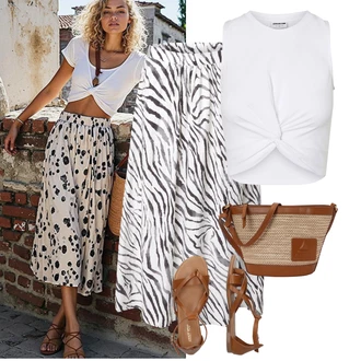 Outfit sa Bež/Smeđa Sandale Gladijator sandala/Vintage sandala/Ljetna Cipela/Sandala s Remenčićem/Rimska sandala/Sandala s T Remenom About You "Outfit na léto"