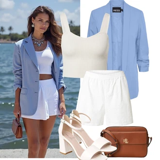 Outfit sa Smeđa/Crvena/Bijela/Krem Sandale Sandalice s blok petom/Sandala s petom About You "Outfit na léto"