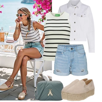 Ljeto Outfit sa Svjetloplava Majica Traper Kratke Hlače/Kratke Hlače visokog struka Noisy may "Outfit na léto"
