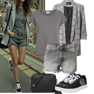 Outfit sa Siva/Svjetlosiva/Bež Kaput/Bluza i Tunika Tunika Pieces "Outfit na léto"
