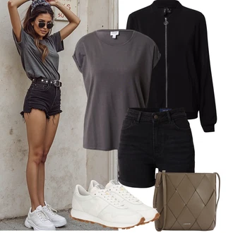 Outfit sa Siva/Smeđa/Tamnosiva/Svjetlosiva Majica I Top Veći Broj/Bluza Veći Broj/Bluza i Tunika Tunika VERO MODA "Outfit na léto"