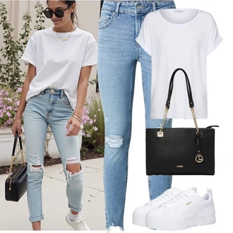 Outfit sa Siva/Krem/Bijela Majica I Top Veći Broj/Bluza Veći Broj/Bluza i Tunika Tunika Only "Outfit na léto"