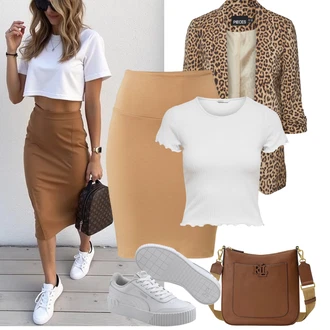 Punije Outfit sa Bež/Smeđa/Kaki Kratke hlače velike veličine/Haljina Veći Broj Kaffe "Outfit na léto"