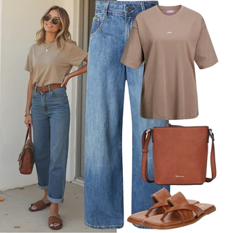 Outfit sa Smeđa/Siva/Bež/Ljubičasta Majica I Top Veći Broj/Bluza i Tunika Tunika/Bluza Veći Broj jjxx "Outfit na léto"