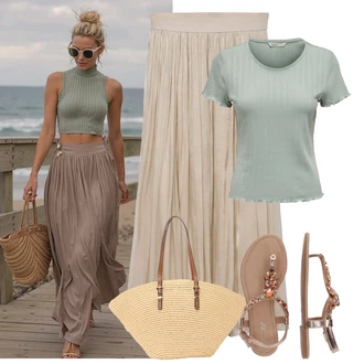 Outfit sa Zlatni Ljetna Cipela/Sandale Pletena Sandala/Sandala sa šljokicama/Sandala s T Remenom/Sandala s Remenčićem About You "Outfit na léto"