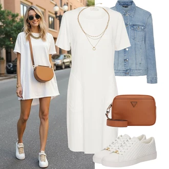 Outfit s Bílá/Krémová Tričkové šaty/Šaty s Kapsou/Občanské šaty/Pouzdrové Šaty/Šaty S Rovným Střihem Kaffe "Outfit na léto"