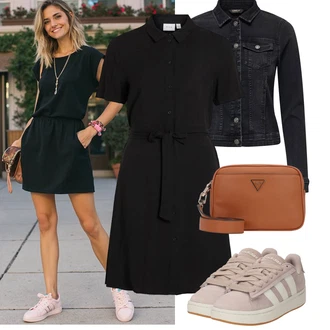 Outfit sa Crna Košulja Haljina/Haljina s Pojasom/Bluza Haljina Vila "Outfit na léto"
