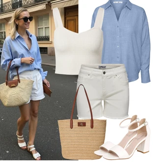 Outfit sa Smeđa/Crvena/Bijela/Krem Sandale Sandalice s blok petom/Sandala s petom About You "Outfit na léto"