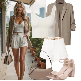 Outfit sa Pink/Smeđa/Bež Sandale Sandala na Petu/Sandalice s blok petom/Sandala s petom About You "Outfit na léto"