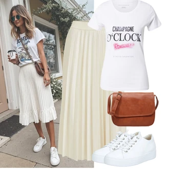 Outfit sa Krem/Bijela Tenisice s patentnim zatvaračem sa strane/Tanka tenisica/Platnena tenisica/Kožna tenisica/Niska Tenisica Paul Green "Outfit na léto"