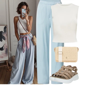 Outfit sa Krem/Bijela Majica I Top Veći Broj/Bluza Veći Broj/Pletivo Veći Broj/Bluza i Tunika Only "Outfit na léto"