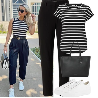 Outfit sa Crna/Smeđa/Bijela Majica za plažu/Majica S Prugama/Tunika za Plažu/Top za plažu/Tunike za plažu B.young "Outfit na léto"