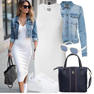 Džínovina Outfit s Světle Modrá/Modrá Krátké Džínové Bundičky/Vintage Bund/Džínové Bund Only "Letní volnočasový outfit"