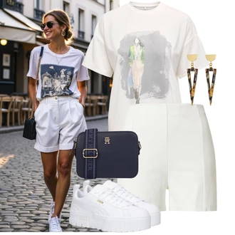 Outfit s Krémová/Khaki/Bílá Cyklistická Kalhoty/Pumpová Kalhoty/Kalhoty s Vysokým Pasem/Mušelínové kalhoty/Kalhoty se Štěrbinou/Kalhoty s dírou/Navlékací Kalhoty Edited "Lehký outfit"