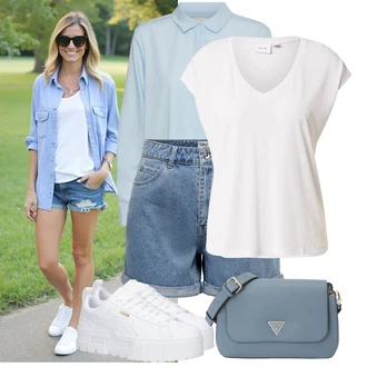 Outfit s Šedá/Bílá Teniska na platformě/Nízká Teniska Puma "Letní outfit na volný čas"