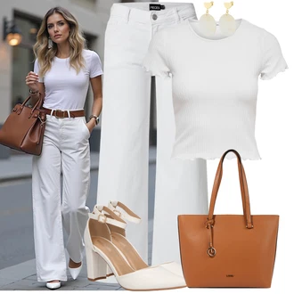 Outfit s Šedá/Bílá/Růžová/Krémová/Fialová/Stříbrný Jednoduchý top/Zkrácený Top/Krátký Top/Pletené tričko/Síťované tričko/Tričko s krátkým rukávem/Krátký top/Mužské běžecké boty Only "Praktický vzhled"