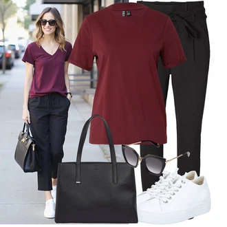 Léto Outfit s Černá Střmenová Kalhoty/Paperbag Kalhoty/Kalhoty s Vysokým Pasem/Legíny Pletený Legín VERO MODA "Letní outfit na volný čas"