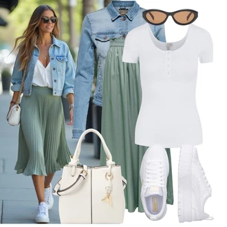 Punije Outfit sa Svjetlozelena/Zeleno/Tirkizna Hlača Velika Veličina/Haljina Veći Broj Only "Moderan look za slobodno vrijeme"