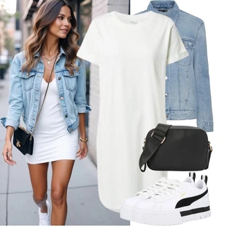 Outfit sa Bijela/Krem/Siva Haljina Veći Broj/Bluza Veći Broj/Majica I Top Veći Broj/Tunika JdY "Moderan outfit za slobodno vrijeme"