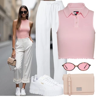 Outfit sa Bijela/Krem Duga Hlača/Hlače od muslina/Salonska Hlača/Pidžama Hlača/Relax hlače/Lanene Hlače/Slip-on Hlača/Tradicionalna Hlača/Pamučna Hlača/Jersey Hlača/Plišana Hlača VERO MODA "Praktičan look"