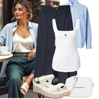 Outfity pro léto Úzký s Bílá/Krémová/Zelená/Tyrkysový/Khaki Halenka Bez Rukávů/Tričko s grafikou/Top bez ramínek/Tílko Calvin Klein "Tenue pour l'été"